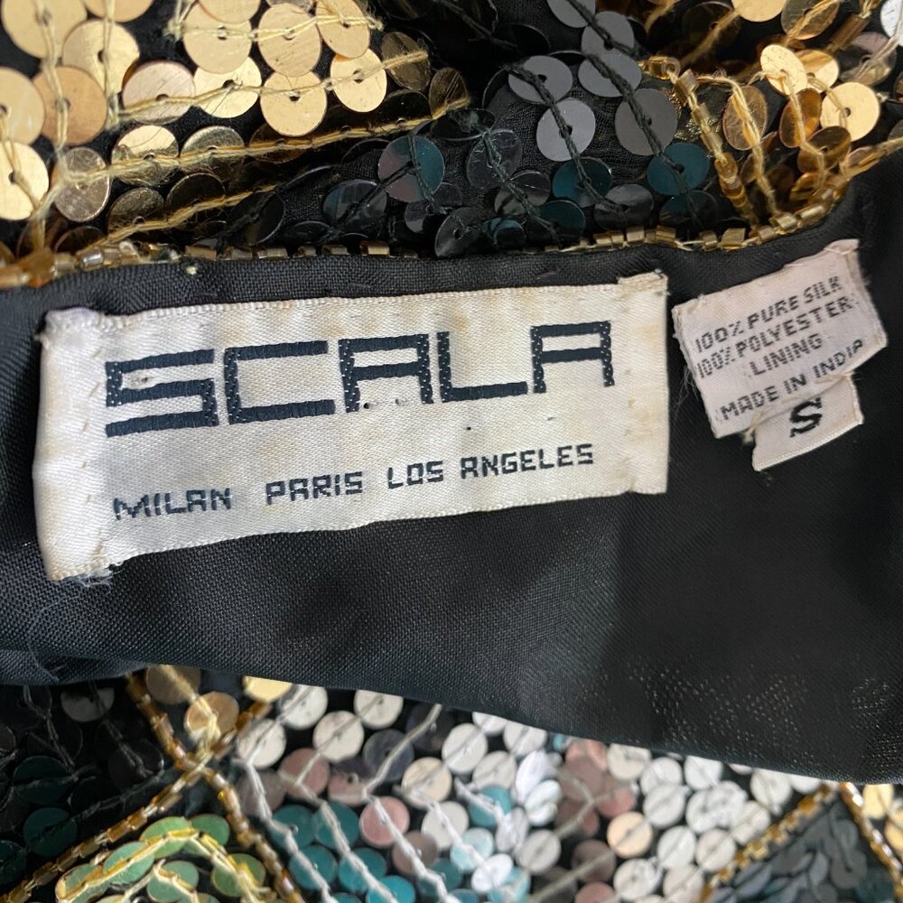 Vintage Scala Diamond Pattern Sequin Short Sleeve… - image 8
